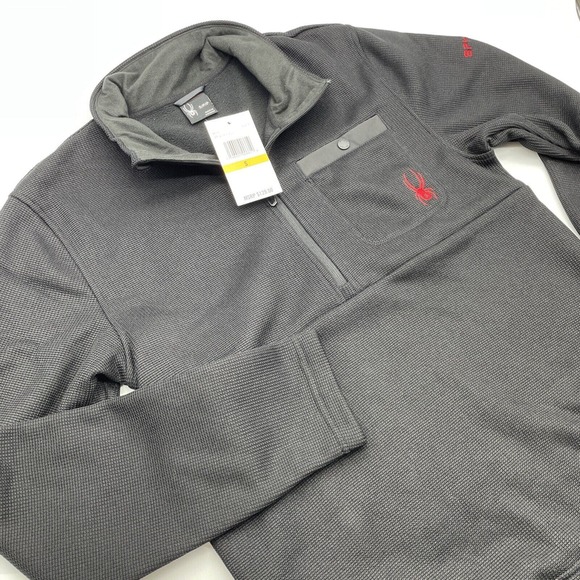 NEW Spyder 1/4 Zip Pullover Waffle Knit Mens Small Black Long Sleeve $129‎ MSRP - Picture 1 of 7